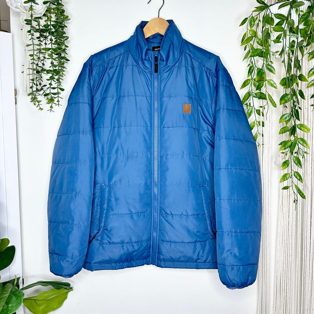 Men's Brixton Blue Puffer Cass Quilted Windbreaker Gorpcore Utility Jacket L